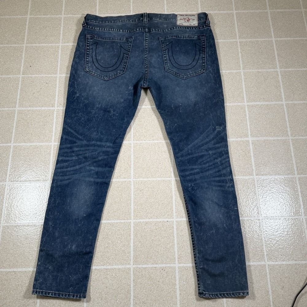 True Religion Jeans Mens 42x32 Blue Rocco Relaxed Skinny Distressed Denim